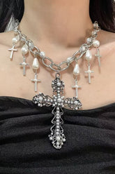 Vintage Dangle Pearl Cross Necklace