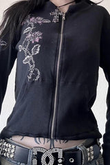 Y2K Grunge Flower Wings Print Hoodie