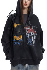 Street Style Graffiti Zip-Up Hoodie
