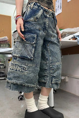 Y2K Loose Straight Tube Denim Shorts