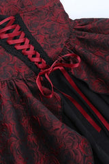 Dark Gothic Lolita Lace Patchwork High Waist Mini Dress