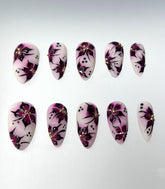 Gothic Blood Red Floral Fake Nails