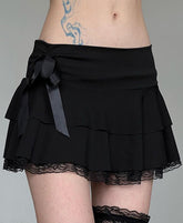 Lace Patch Bow Low-Rise Mini Skirt