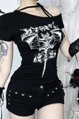 Gothic One Shoulder Print T-Shirt