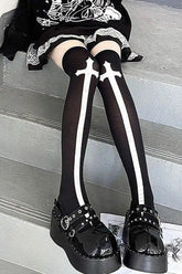 Nun Pattern Thigh High Socks