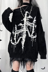 Y2K Harajuku Dark Print Off Shoulder Knit Sweater