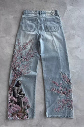 Y2K Cherry Blossom Embroidery Wide Leg Pants