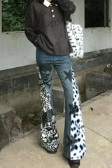 Leopard Skull Print Micro Flare Pants