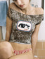 Y2K Leopard Eye Print Slim Short Sleeve T-Shirt