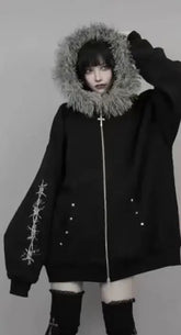 Fur Patchwork Hooded Coat