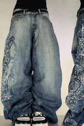 Y2K Street Loose Embroidered & Print Pants