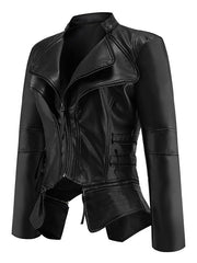 Short Punk Moto PU Leather Zip Patchwork Jacket