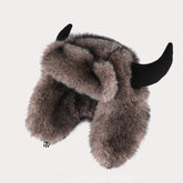 Faux Fur Ox Horn Ear Protection Pilot Hat