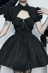 Black White Backless Lace-up Sleeveless Bandage Mini Dress