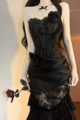 Vintage Off Shoulder Lace Hollow Out Back Evening Maxi Dress