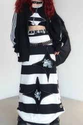 Vintage Punk Skull Print Maxi Skirt