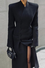 V-Neck Solid Slim Single-Breasted Coat