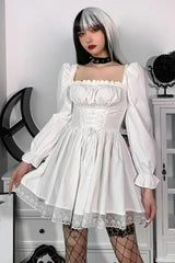 Lace Puff Sleeve Bandage Bodycon Mini Dress