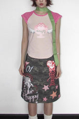 Retro Punk Graffiti Star Slit Skirt