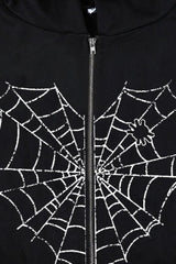 Gothic Spider Web Zip Up Hoodie