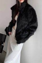 Short Black Patchwork Fur Coat