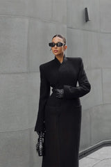 V-Neck Solid Slim Single-Breasted Coat