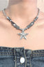 Black Silver Beaded Star Necklace