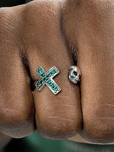 Retro Green Diamond Cross Ring