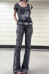 Portrait Print Vintage Slim Regular Shoulder T-Shirt