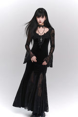 American Gothic Vintage Lace Patchwork Flare Sleeve Maxi Dress