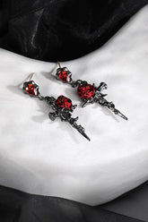 Gothic Red Rose Cross Earrings