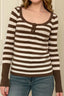 Striped Scoop Neck Button Sweaters