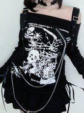 Y2K Gothic Skull Spider Ruching Off Shoulder Long Sleeve Tank Top