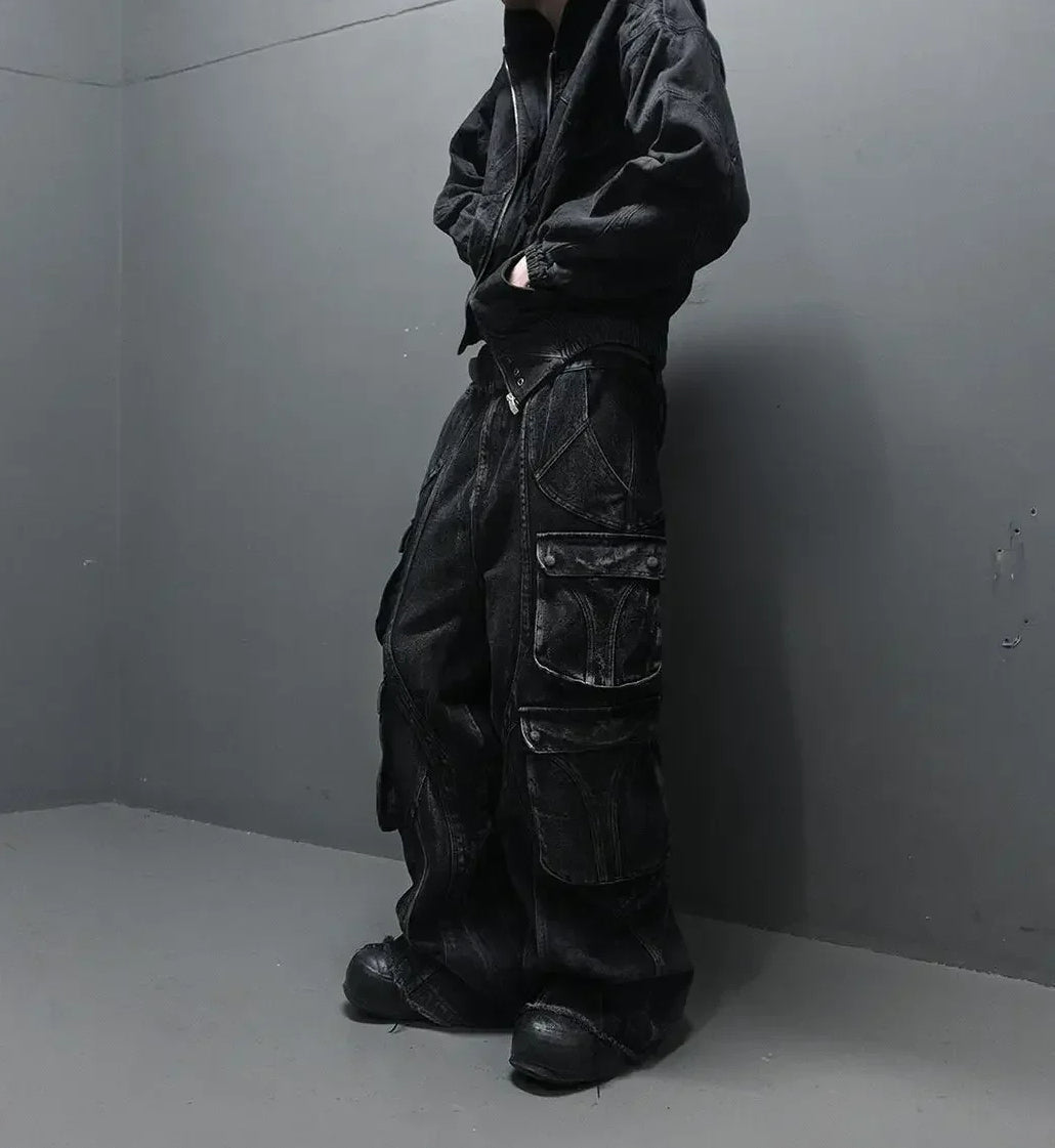 Gothic Washed Multi-Pocket Wide Leg Pant