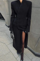 V-Neck Solid Slim Single-Breasted Coat