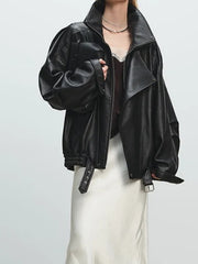 Soft PU Leather Belted Jacket