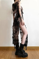 Tassel Hooded High Split Midi Dress