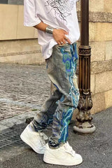 Ripped Printed Stretch Slim Denim Pants