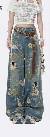 Gothic Graphic Ripped Denim Pant