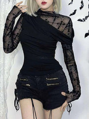 Y2K Elegant Long Sleeve Mesh Top