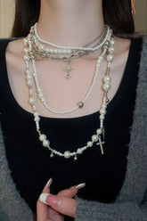 Gothic Vintage Hanging Pearl Mixed Gem Layering Necklace