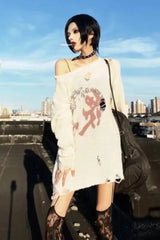 Y2K Punk Hollow Out Ripped Thin Knit Sweater