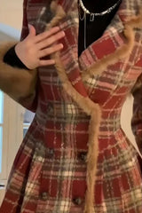 Double Breasted Plaid Woolen Coat