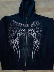Streetwear Skull Eye Print Black Pullover Hoodie