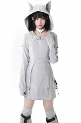 Cyber Techwear Wolf Girl Mini Dress