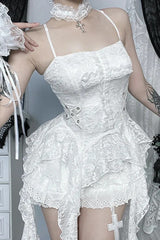 Goth Sweet Lace Eyelet Crop Tank Top