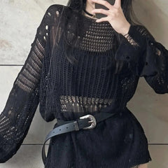 Hollow Knit Long Sleeve Top
