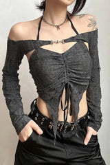 Gothic Buckle Camisole Long Sleeve Crop Top