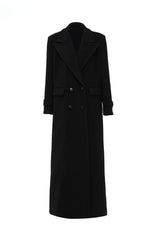 Loose Wool-Blend Extra Long Black Coat