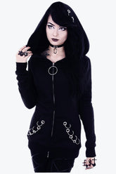 Black Punk Metal Ring Hoodie